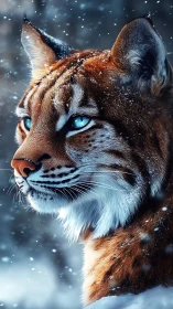 Arctic Lynx in Snowfall: Striking Blue Eyes and Winter Wilderness.