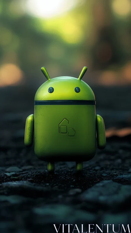 Tiny green rover quietly patrols a forest-floor data stream