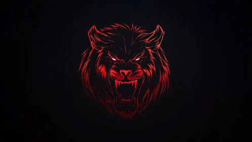 Fierce glowing wolf logo framed by bold crimson lines.