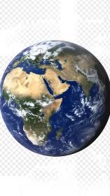 Realistic Earth globe floats over transparent space backdrop