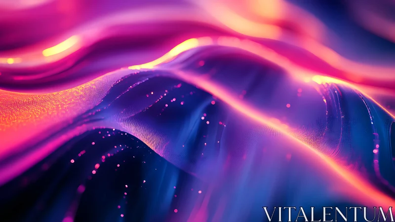 Neon tide of glowing waves in a dreamy digital seascape.