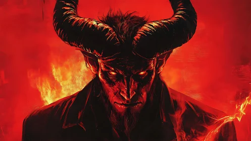 Demonic horned portrait rendered in high-contrast infernal lighting
