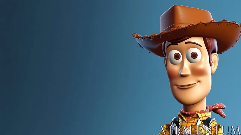Cowboy toy character in 3D against blue gradient background.