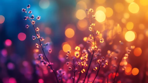 Illuminated wildflowers glow against gradient background.