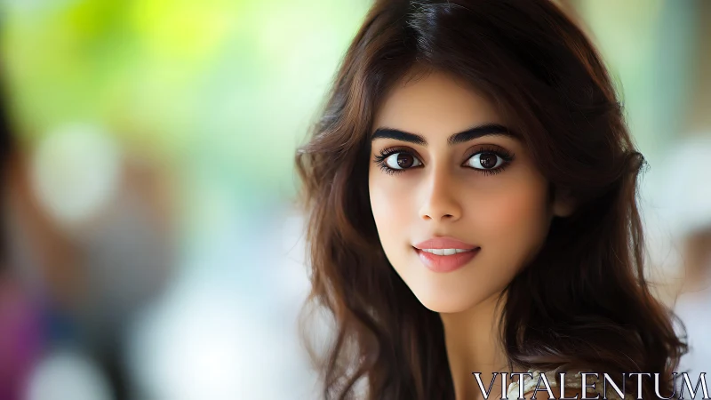 Digital portrait of young woman with blurred background.