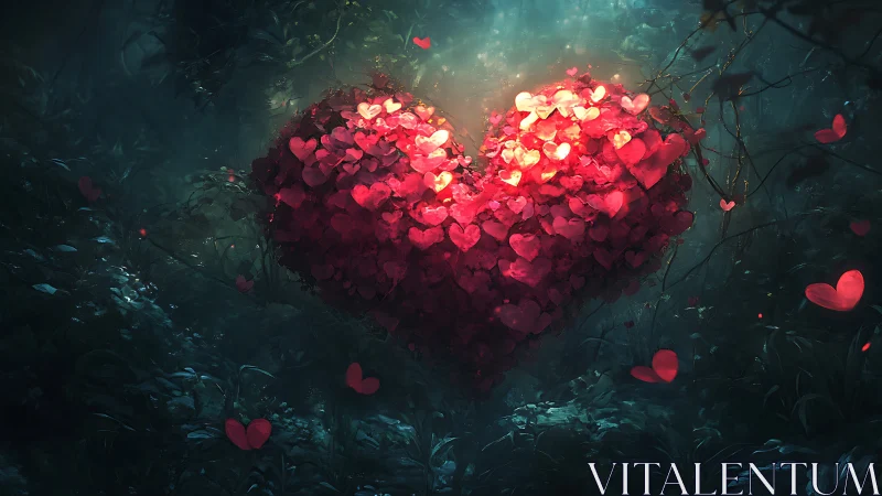 Glowing Heart Constellation Among Woodland Darkness.
