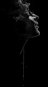 High contrast profile silhouette with dissolving smoke contours