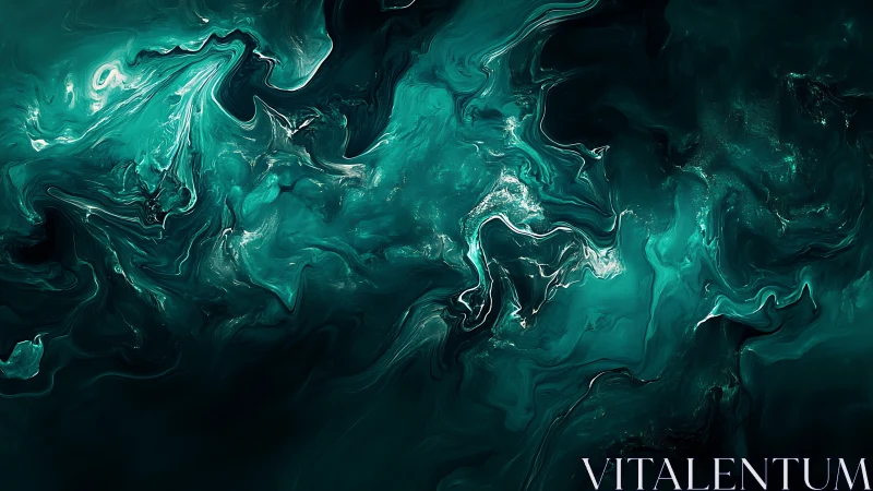 Emerald fluid nebula swirls through deep cosmic shadows.