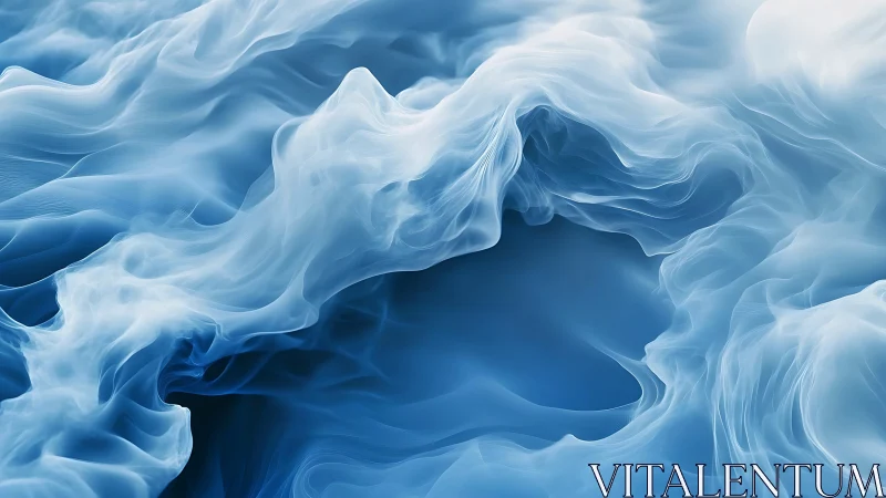 Fluid blue vapor forms undulating abstract ethereal cavity.