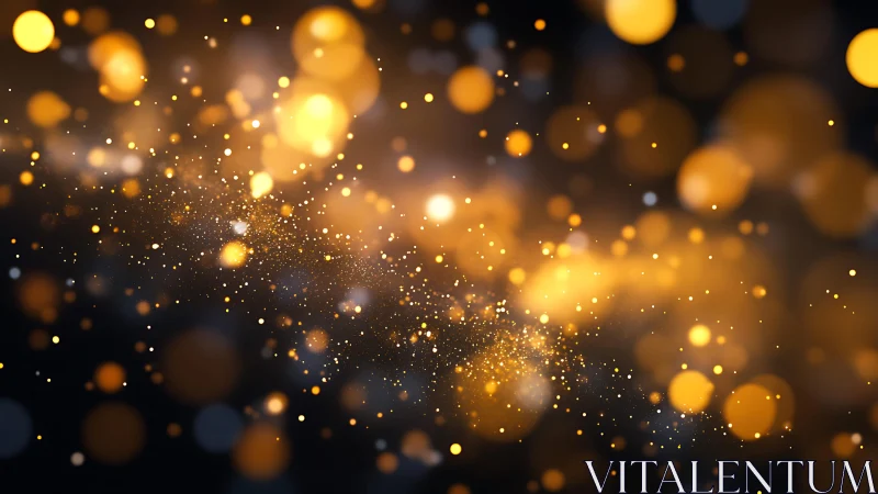 Glowing Golden Bokeh Lights on Dark Abstract Background.