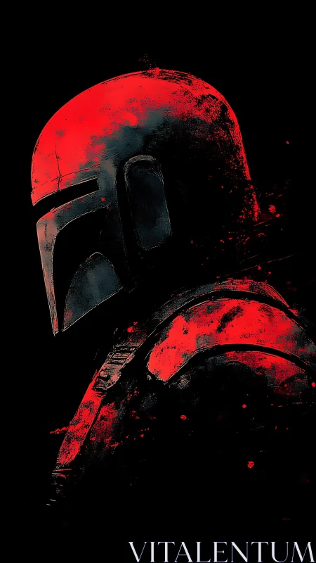 Bold red armored warrior in dramatic side portrait.