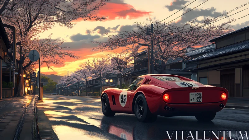 Crimson classic cruising under soft spring cherry skies.