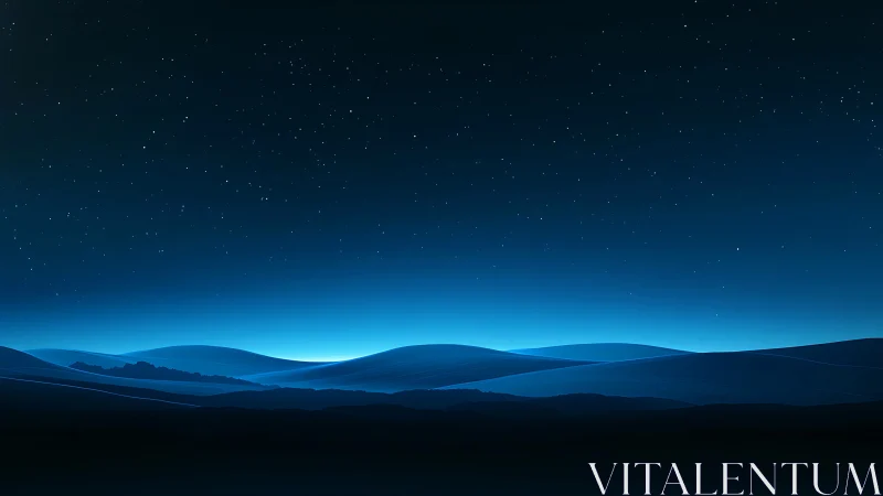 Starlit blue horizon curves over layered nocturnal hills