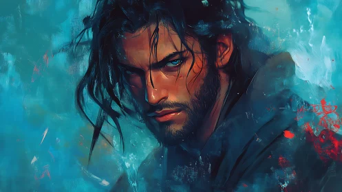 Storm-eyed wanderer carves silence through a painted squall