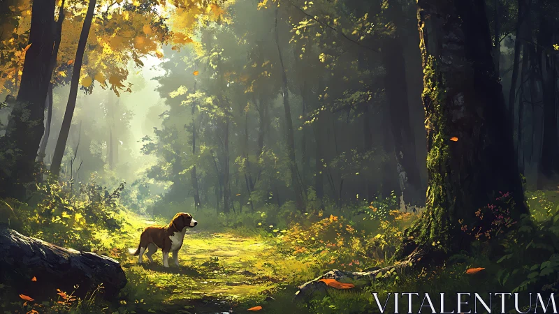 Dog's Golden Hour Forest Quest Unfolds.
