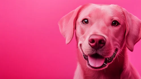 Pink-toned retriever portrait on solid magenta background.