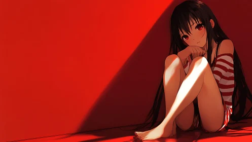 Anime girl in red corner with minimalist diagonal lighting.
