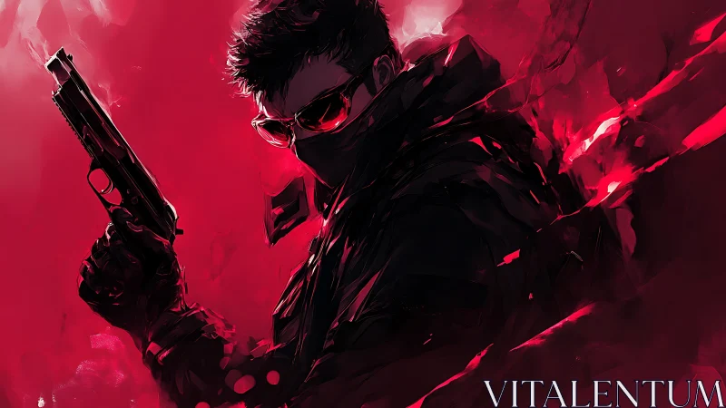 Crimson echoes swirl as the masked gunman claims the frame