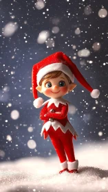 Snowflake-sprinkled holiday elf strikes a cheeky winter pose