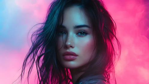 Neon glow frames a soulful portrait in vibrant dual tones