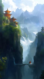 Mist-draped mountains cradle quiet temples above the abyss