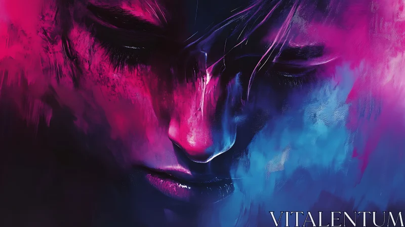 Neon-lit portrait merges abstract brushwork with moody contrast