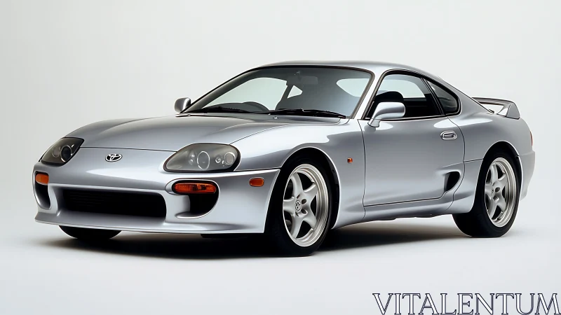 Silver Toyota sports coupe in controlled studio setting.