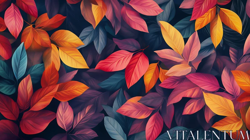 Vibrant digital foliage pattern in warm autumn palette.