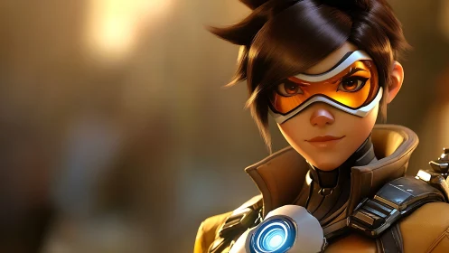 Cinematic 3D portrait of futuristic goggle-clad heroica figure.