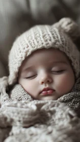 Sleeping Infant in Knit Cap and Textured Wrappings