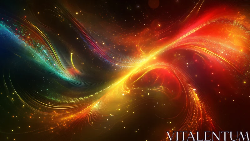 Radiant cosmic energy streams with vibrant color arcs.