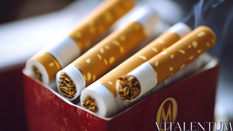 Close-up view of open cigarette pack with visible filters.