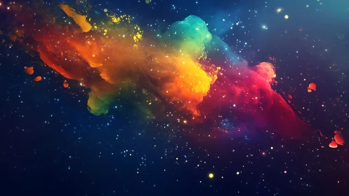 Multicolored nebula-like cloud structure against star field.