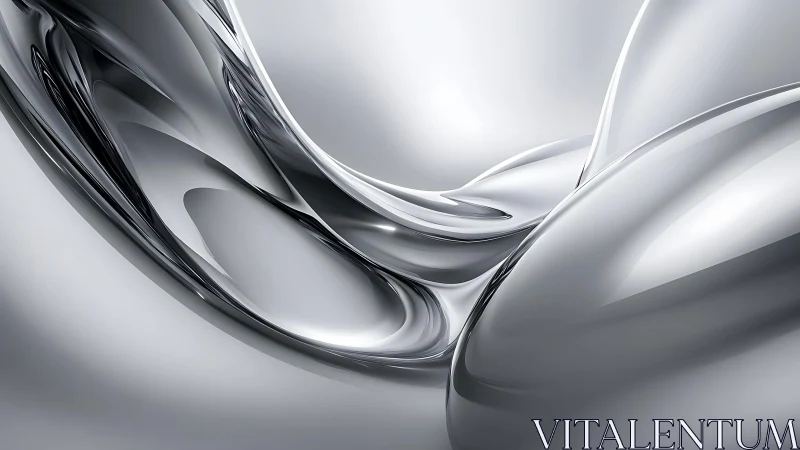 Flowing Abstract Metallic Forms in Futuristic Minimalist Style.