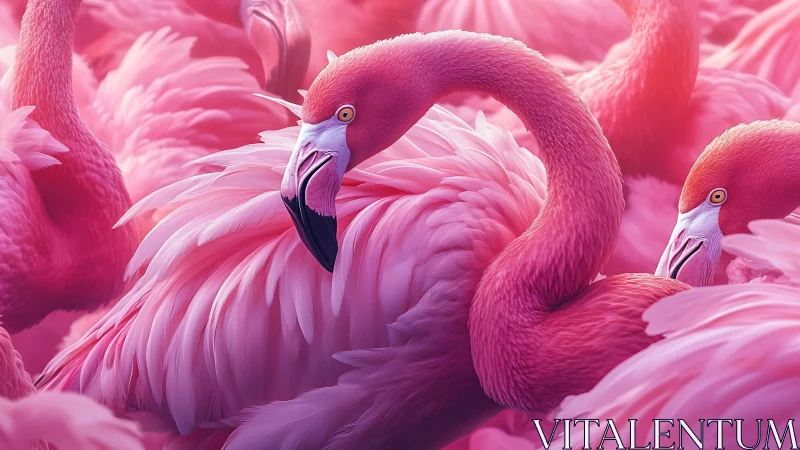 Vibrant digital flamingo flock with layered pink plumage.