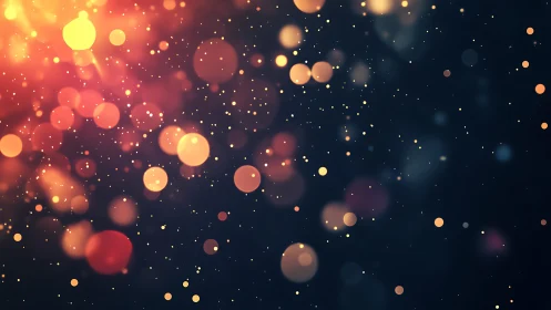 Warm golden bokeh lights on dark abstract background, dreamy style.
