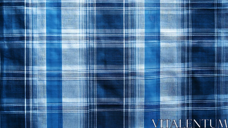 Blue Plaid Textile Weave: Geometric Grid Pattern.