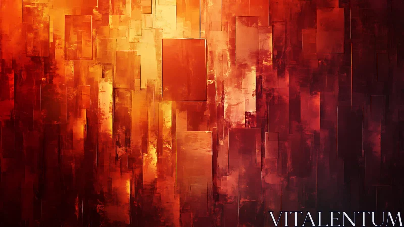 Abstract geometric rectangles in warm red and orange tones, modern art.