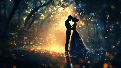 Two Hearts Dance Through Enchanted Forest Luminescence