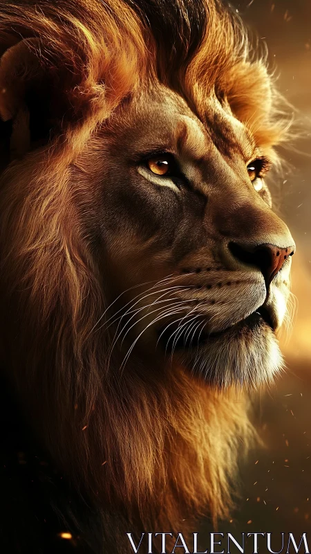 Golden dusk lion portrait filled with quiet courage.