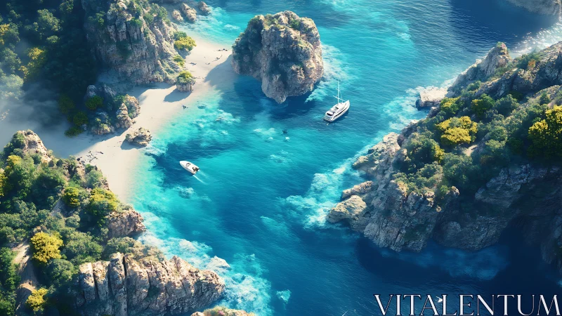 Turquoise Lagoon Surrounded by Dramatic Limestone Cliffs.