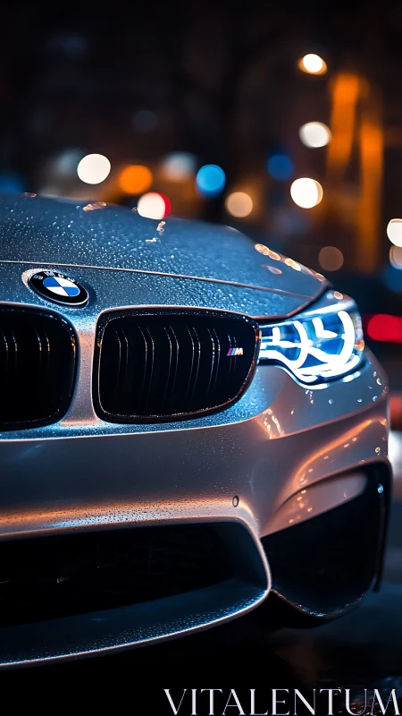 Photorealistic BMW front fascia with nocturnal bokeh lighting.