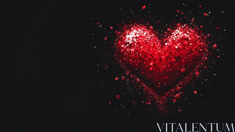 Red Heart Particle Explosion on Black Background