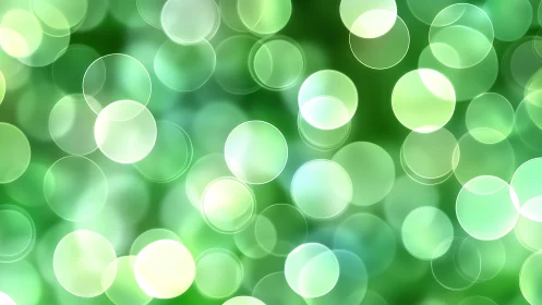 Soft Green Bokeh Background With Abstract Light Circles.
