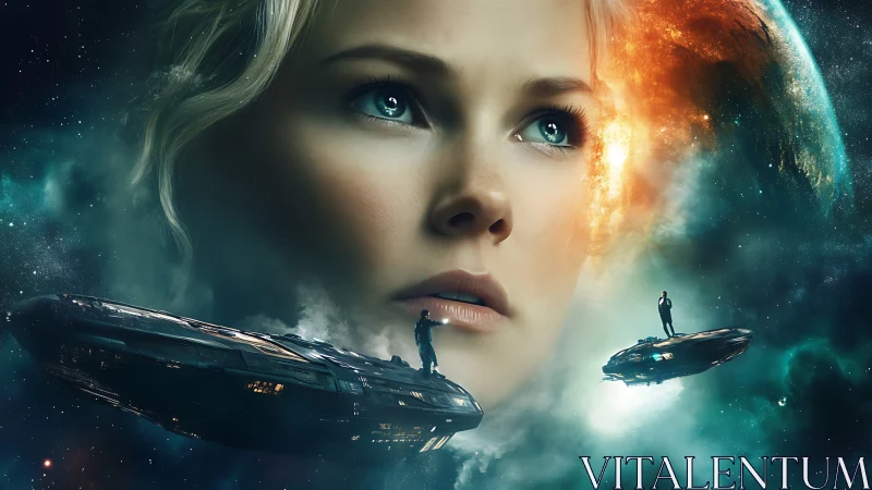 Female astronaut consciousness merges with cosmic starfield