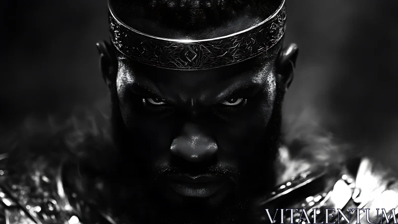 Monochrome warrior portrait with cinematic low key lighting.