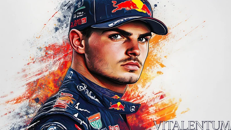 Highly saturated digital portrait of racing driver in branded suit