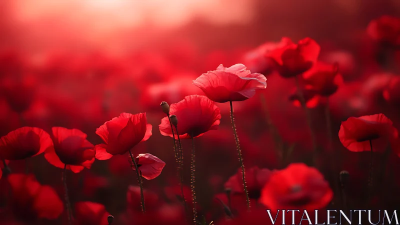 Red poppies photographed with selective focus in field setting.
