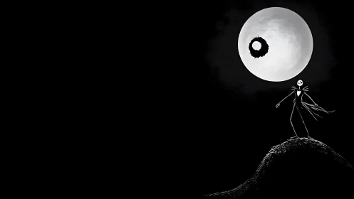 Moonlit skeleton dreamer atop a lonely midnight hilltop.