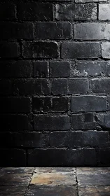 Dark worn brick wall with rough stone floor background.